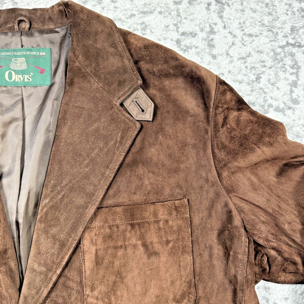 Orvis Sport Coat Mens Large Brown Leather Shooting Hunting Jacket Elbow Patches - Picture 9 of 13